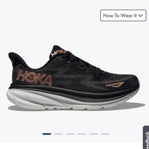 NEW IN BOX: Hoka Clifton 9 Black/ Rose Gold